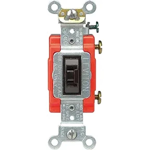Leviton 1221-2L 20-Amp, 120/277-Volt, Toggle Locking Single-Pole AC Quiet Switch, Extra Heavy Duty Spec Grade, Brown
