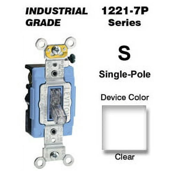 Leviton 1221-7PC 20 Amp Single-Pole Toggle Switch Industrial - Clear