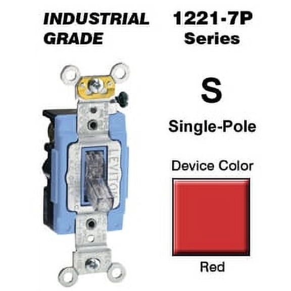 Leviton 1221-7PR 20 Amp Single-Pole Toggle Switch Industrial - Red