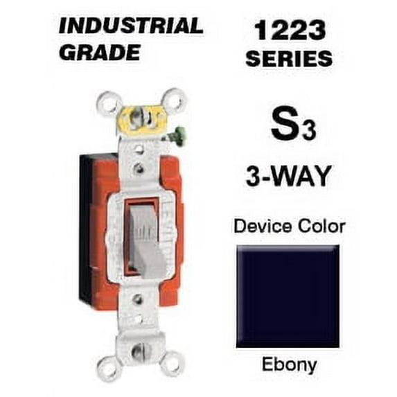 Leviton 1223-2E 20 Amp 3-Way Toggle Switch Industrial - Black