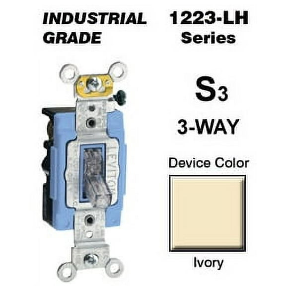Leviton 1223-LHI 20 Amp 3-Way Toggle Switch Industrial - Ivory