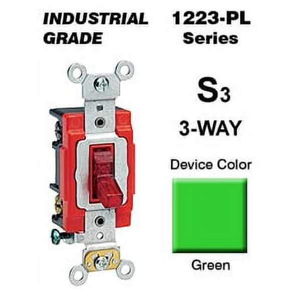 Leviton 1223-PLG 20 Amp 3-Way Toggle Switch Industrial - Green
