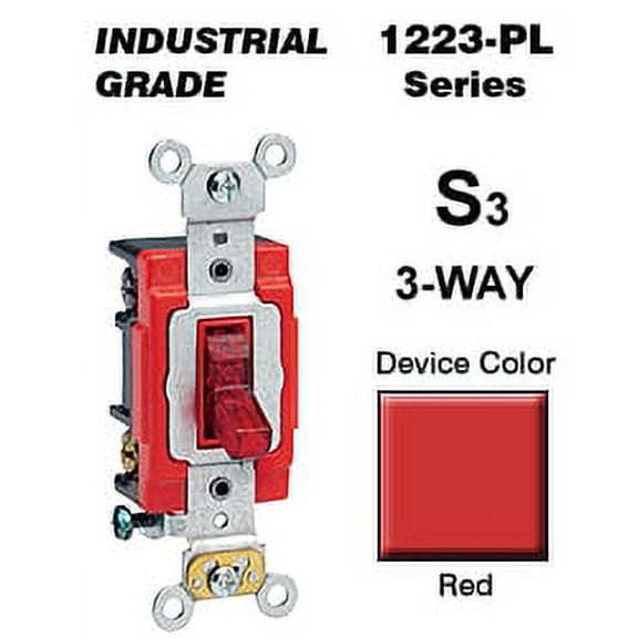 Leviton 1223-PLR 20 Amp 3-Way Toggle Switch Industrial - Red