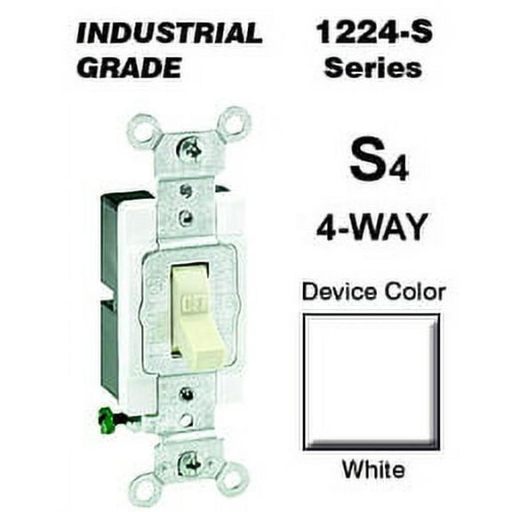 Leviton 1224-SW 20 Amp 4-Way Toggle Switch Industrial - White