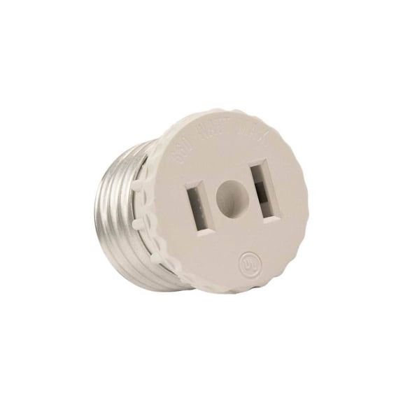 Leviton Socket to Outlet Adapter - 15 Amp, 660 Watt, 2-Pole, 2-Wire, 125 Volt - 1 Pack, White