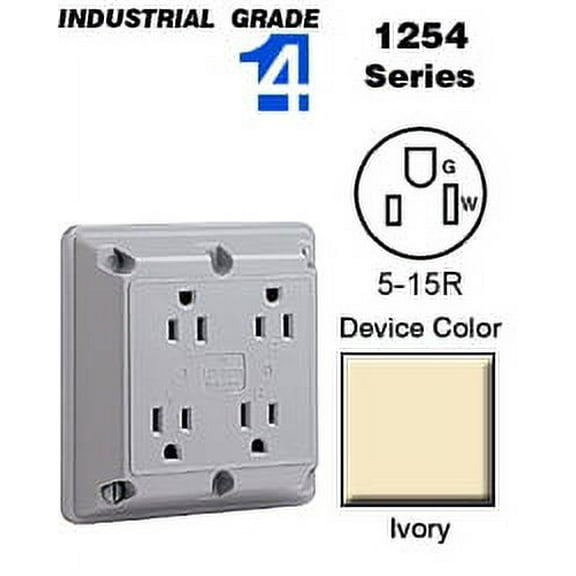Leviton 1254-I 4-In-1 Quad Receptacle Industrial Grade 5-15R 15A 125V - Ivory