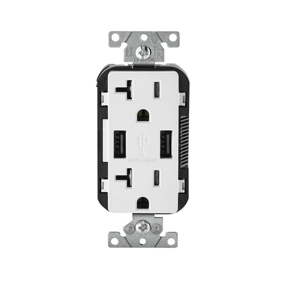 Leviton 3809480 125V, 20A Decora Outlet & 5-20R USB Charger - White