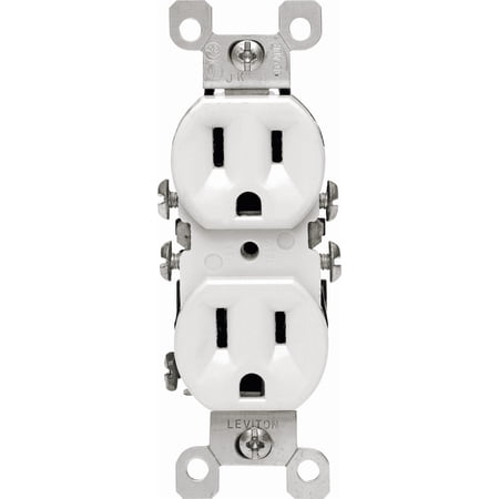 Leviton 12650 15A 125V Duplex Receptacle in White — 15A 125V — UL Listed for US Residential Electrical Code Compliance, Drop-in NEC-Standard Wiring