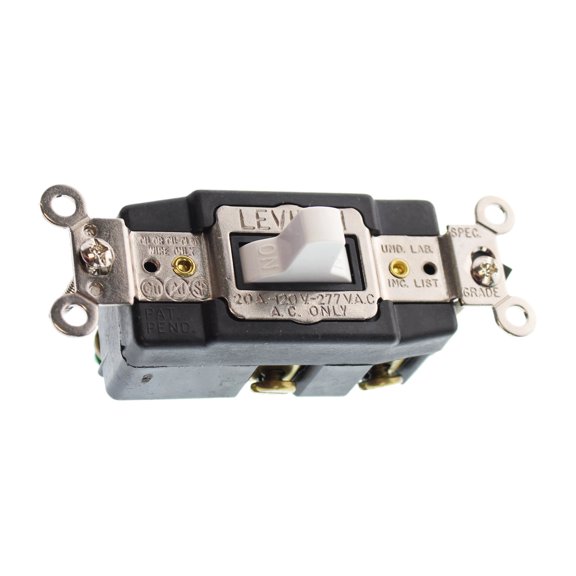 Leviton 1285-W 20-Amp 120/277-Volt Toggle Single-Pole AC Quiet Switch, White