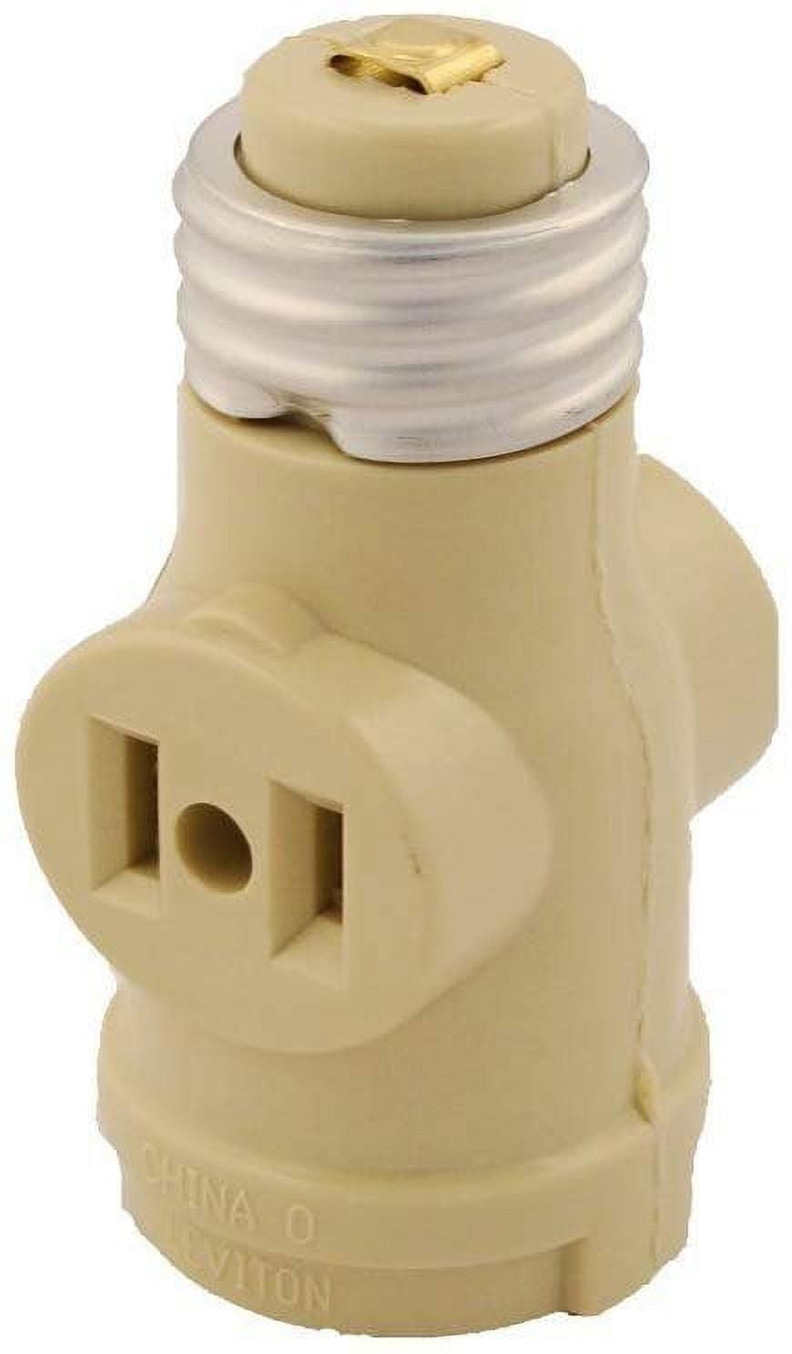 Leviton 1403-I Keyless Socket Adapter With 2 Outlet, 660 W, 125 V, Medium Base, Ivory, 10