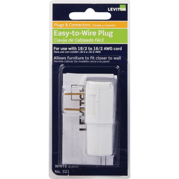 Leviton 15 Amp/125V Wire Piercing Angled Plug, C22-321W, White
