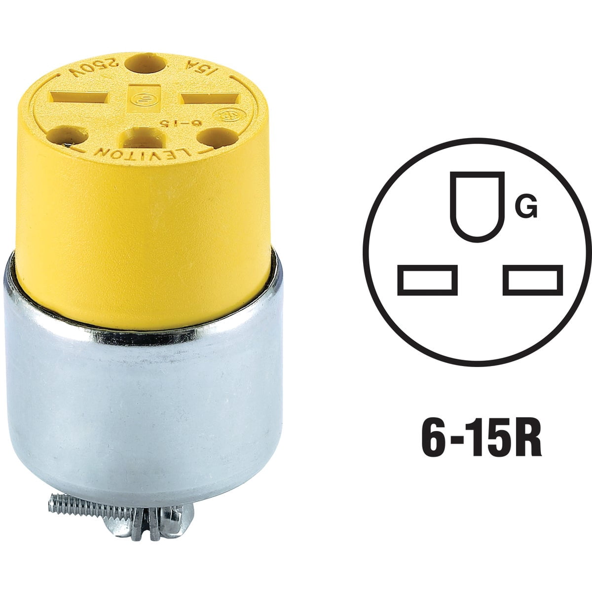 Leviton 15 Amp, 250 Volt, Cord Outlet, Armored, Grounding, Steel, 615CA