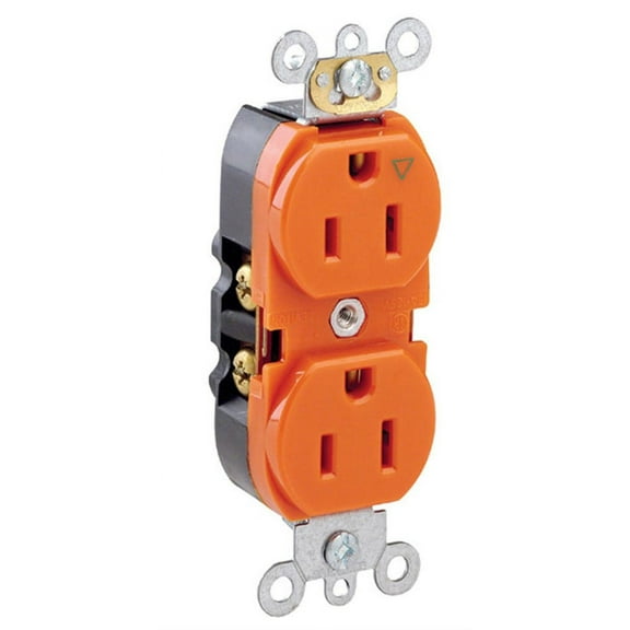 Leviton 5262-IG 15-Amp, 125 Volt, Industrial Series Heavy Duty Specification Grade, Duplex Receptacle, Straight Blade, Isolated Ground, Orange