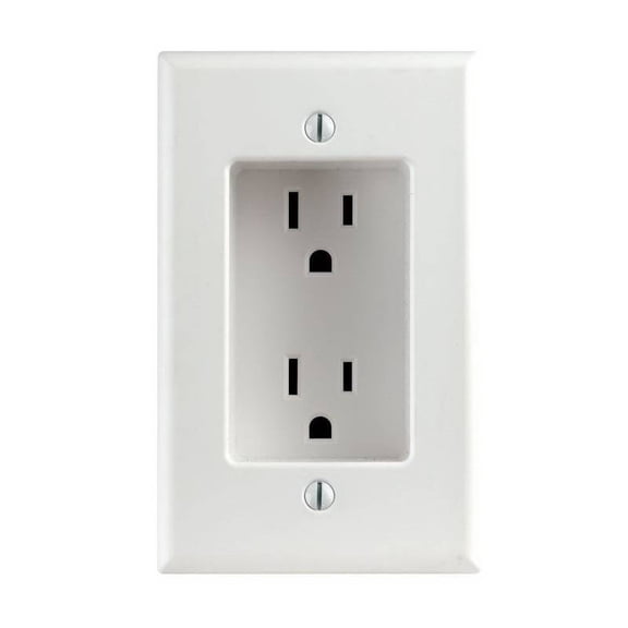 Leviton 689-W 15 Amp 1-Gang Recessed Duplex Receptacle, Residential Grade, with Screws Mounted to Housing, White
