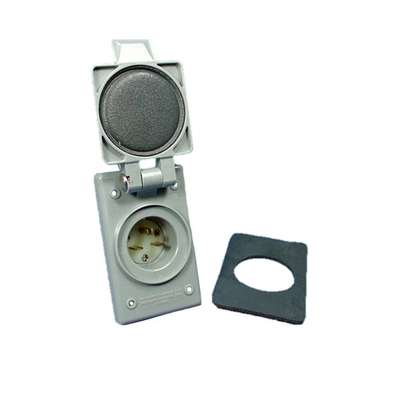 Leviton 15678-CWP Gray NEMA 6-15P 15A 250V Flanged Inlet Plug With Weather Resistant Cover