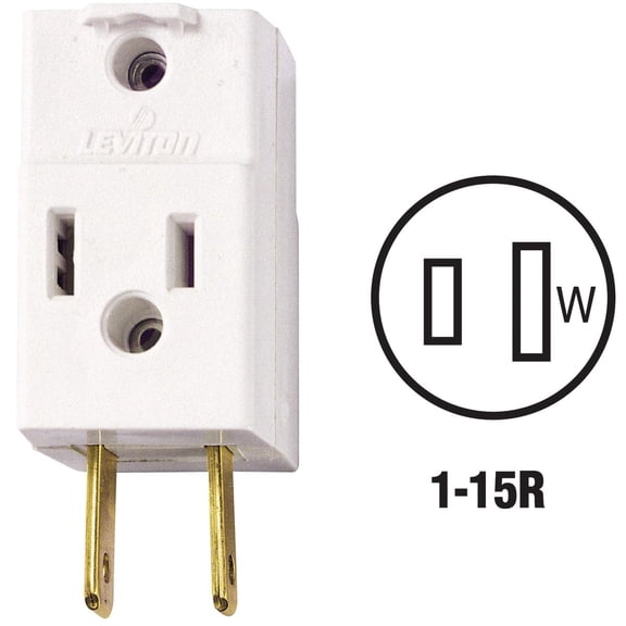 Leviton 00531-R56-OIW 15A-125V Polarized Vinyl Cube Tap Plug-in Adapter - Ivory