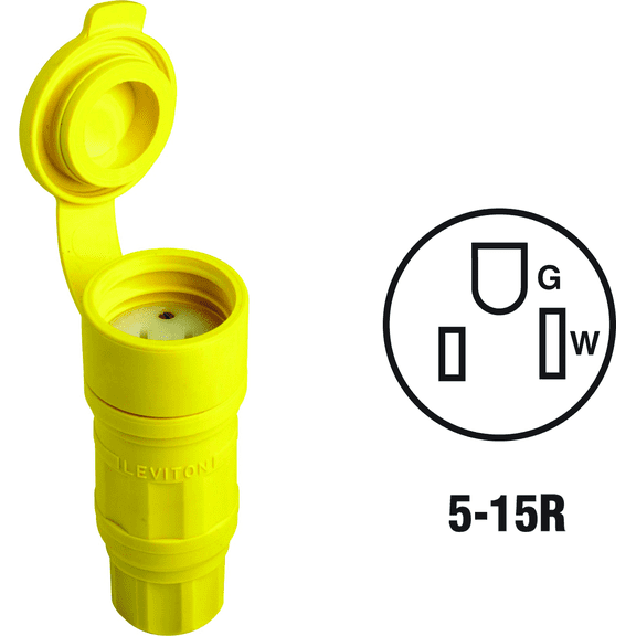 Leviton 15W47 15 Amp, 125 Volt, Connector, Straight Blade, Indus, Yellow — Residential Use, Standard Application