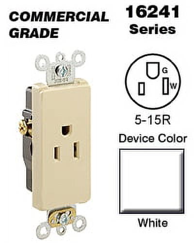 15 Amp Decora Plus Commercial Grade Self Grounding Single Receptacle, White