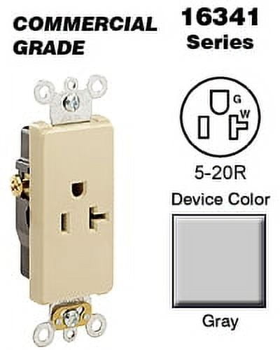 Leviton 16341-GY Decora Single Receptacle Commercial Grade 5-20R 20A 125V Side Wired - Gray