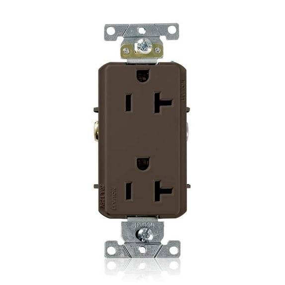 Leviton 16342 20-Amp, 125-Volt, Decora Plus Duplex Receptacle, Straight Blade, Commercial Grade, Self Grounding, Brown