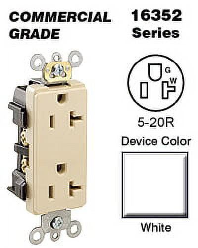Leviton 16352-W Electrical Outlet, Decora Plus Duplex Receptacle 20A, Commercial Grade - White