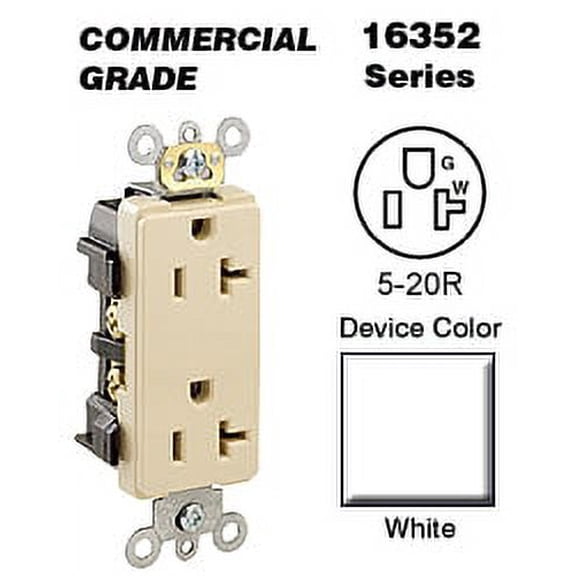 Leviton 16352-W Electrical Outlet, Decora Plus Duplex Receptacle 20A, Commercial Grade - White