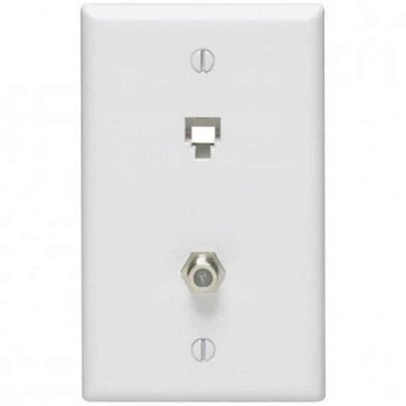 Leviton 40259-W Standard Telephone Wall Jack, 6P4C X F, Screw Terminal, White