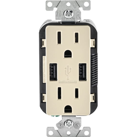 Leviton 2-Port USB Charger & Tamper-Resistant Duplex Receptacle, 15A, Brown (T5632-B)