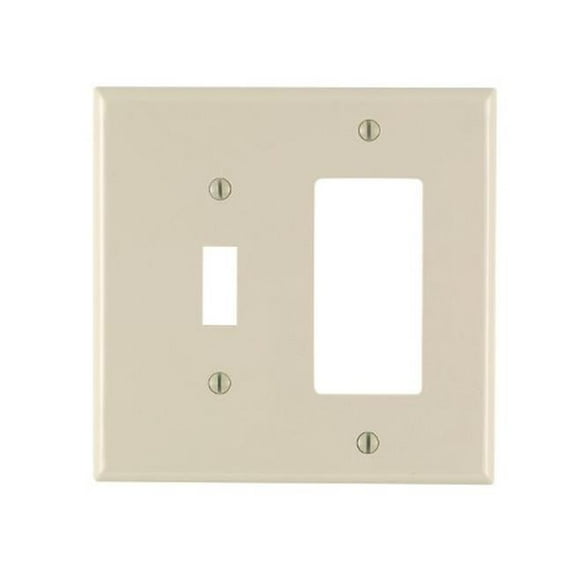 Leviton Combination Wallplate Thermoplastic Nylon 2 Gang Midway Light Almond 1 Toggle