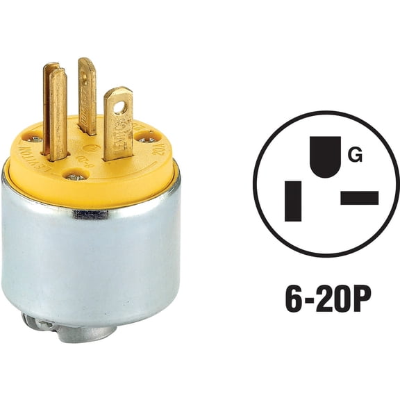 Leviton 20 Amp, 250 Volt, Armored, Grounding Plug, Steel, 620PA, Yellow