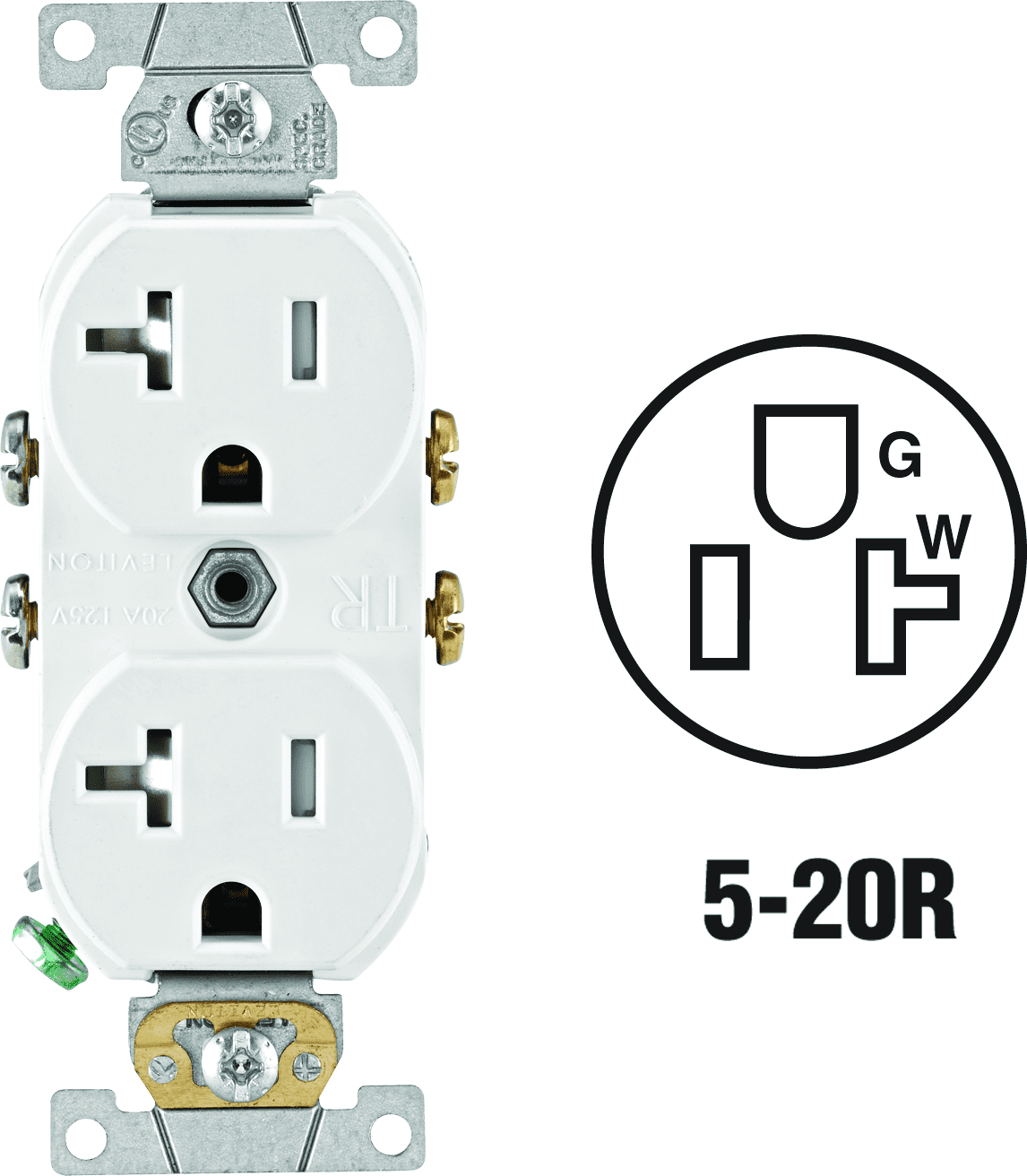 Leviton 125 20A 125V Duplex Receptacle in White  20A 125V  UL Listed for US Residential Electrical Code Compliance, Drop-in NEC-Standard Wiring