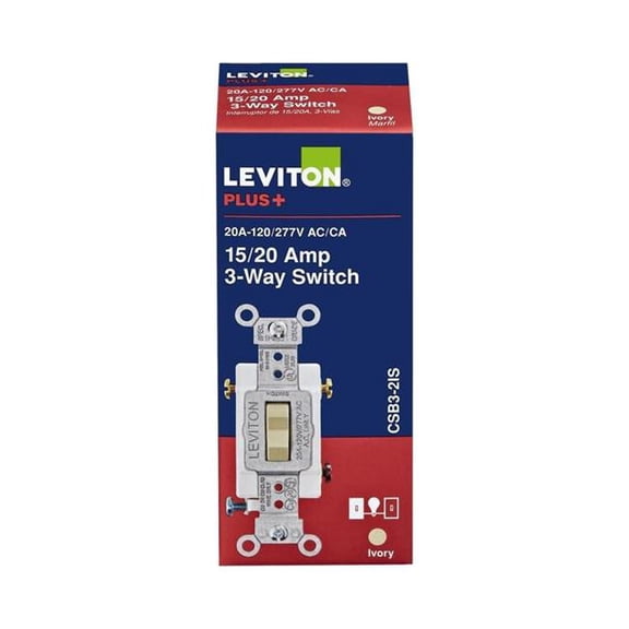 Leviton 3016732 20A 3-Way Toggle AC Quiet Switch, Ivory
