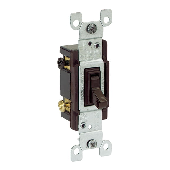 Leviton 1453-CP 15 Amp, 120 Volt, Toggle Framed 3-Way AC Quiet Switch, Residential Grade, Non-Grounding, Quickwire Push-In and S