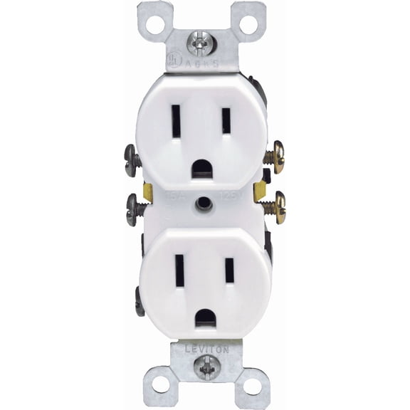 Leviton 212 15A Duplex Receptacle in White  UL Listed for US Residential Electrical Code Compliance, Drop-in NEC-Standard Wiring