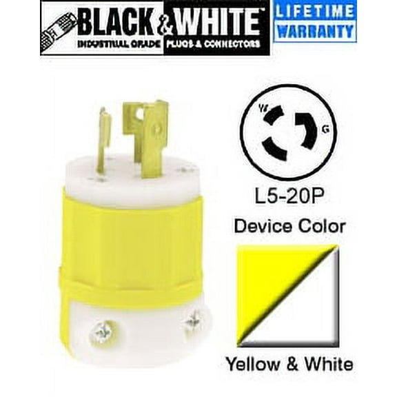Leviton 2311-CY Plug Locking Blade L5-20P 20A 125V 2P3W Grounding - Yellow-White