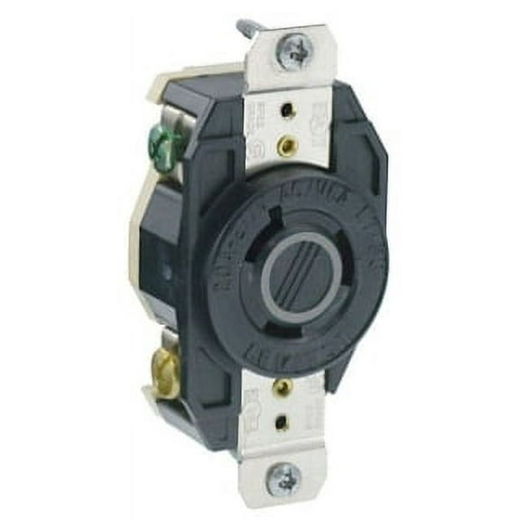 Leviton 2330 20-Amp, 277-Volt, Flush Mounting Locking Receptacle, Industrial Grade, Grounding, V-0-MAX, Black