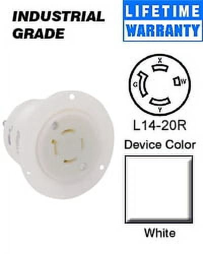 Leviton 2416 Flanged Outlet Locking Blade L14-20R 20A 125/250V 3P4W Grounding - White