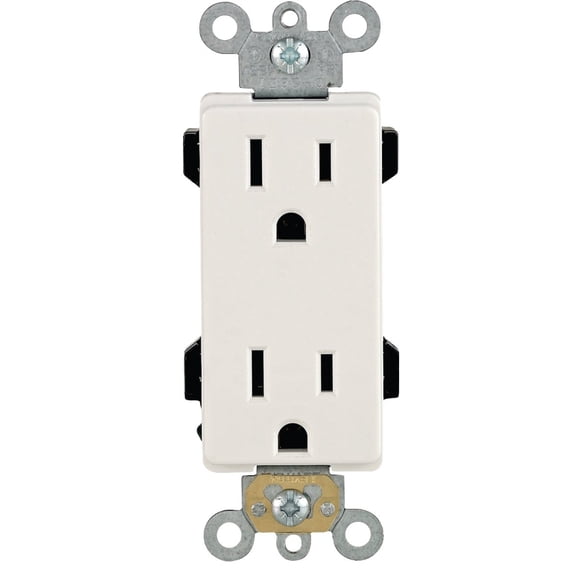 Leviton 242-16252-00W Duplex Receptacle, 2 -Pole, 15 A, 125 V, Back, Side Wiring, NEMA: 5-15R, White