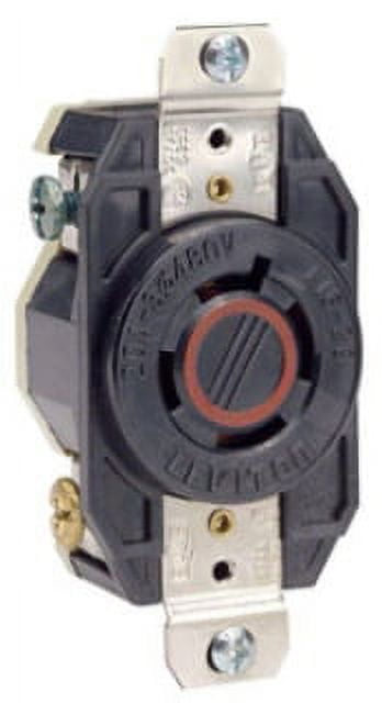 Leviton 2430 20-Amp, 480-Volt- 3PY, Flush Mounting Locking Receptacle, Industrial Grade, Grounding, V-0-MAX, Black