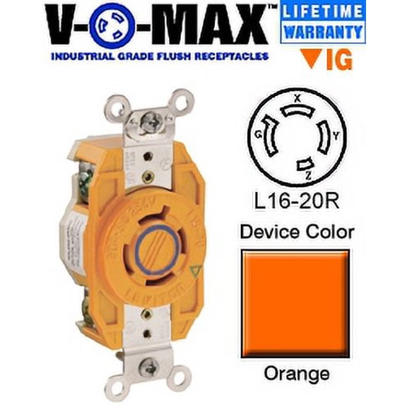 Leviton 2430-IG L16-20R Locking Flush Receptacle - Orange