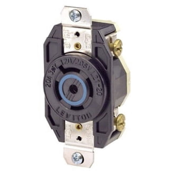 Leviton 2510 20 Amp, 120/208 Volt- 3PY, Flush Mounting Locking Receptacle, Industrial Grade, Grounding, V-0-Max, Black