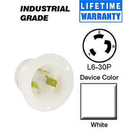 Leviton 2625F Flanged Inlet Locking Blade L6-30P 30A 250V 2P3W Grounding - White