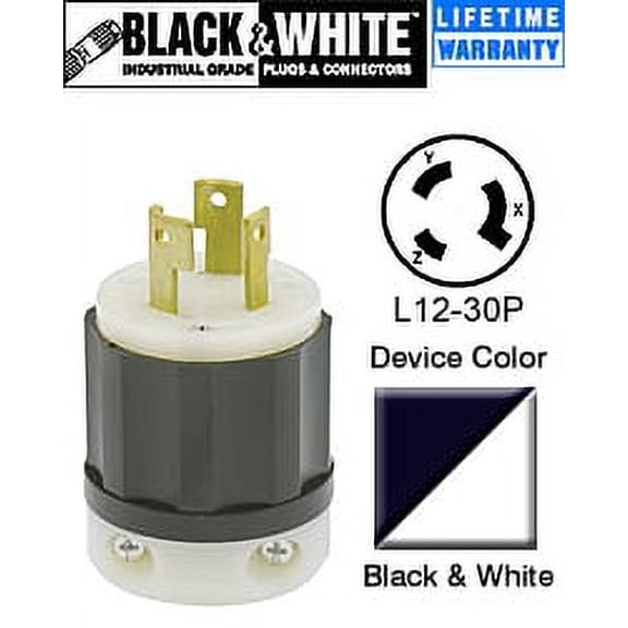 Leviton 2681 Plug Locking Blade L12-30P 30A 480V 3-Phase 3P3W Non-Grounding - Black-White