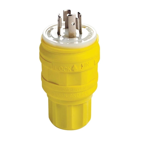 Leviton 26W75 20 Amp, 250 Volt- 3PY, Locking Plug, Industrial Grade, Grounding, Wetguard, Yellow CA2