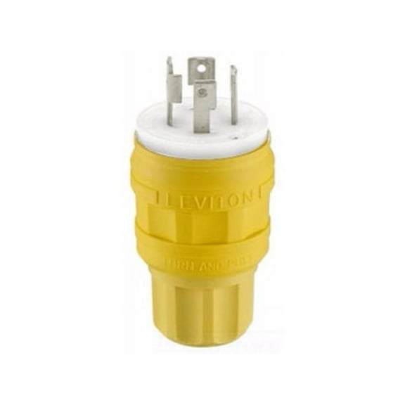 Leviton 28W75 30 Amp, 250 Volt- 3PY, Locking Plug, Industrial Grade, Grounding, Wetguard, Yellow