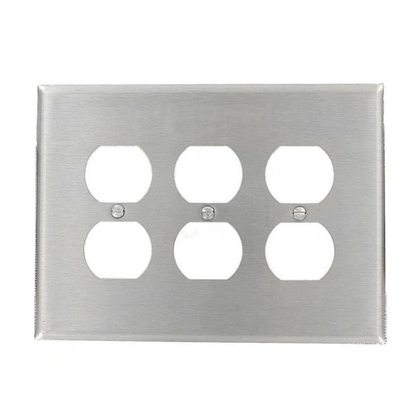 Leviton 84130-40 3-Gang Duplex Receptacle Wallplate, Oversized, Device Mount, Stainless Steel