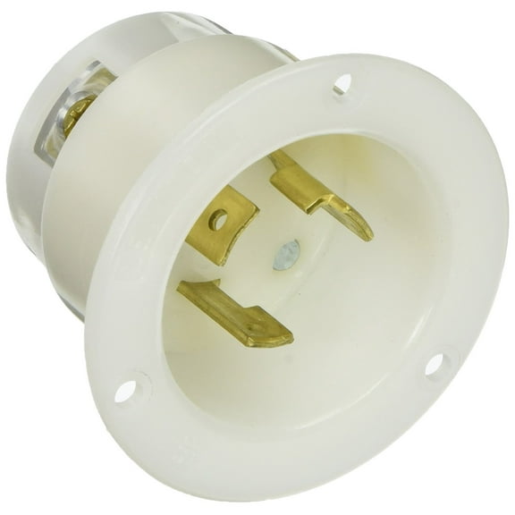 Leviton 30 Amp, 250 Volt, NEMA L6-30P 2P, 3W, Flanged Inlet Locking Receptacle, Industrial Grade, Grounding, 2625F, White CA2