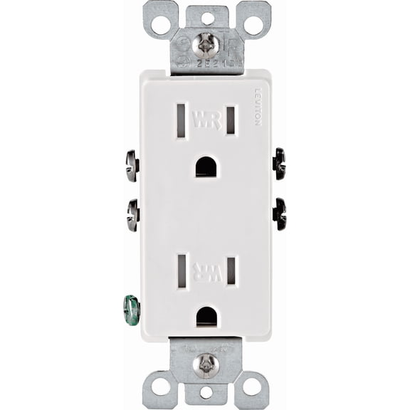 Leviton 125V 15A 125V Duplex Receptacle in White — 15A 125V — UL Listed for US Residential Electrical Code Compliance, Drop-in NEC-Standard Wiring