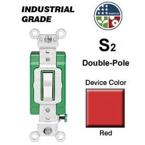 Leviton 3032-2R 30 Amp Toggle Double-Pole AC Quiet Switch Industrial NAFTA - Red