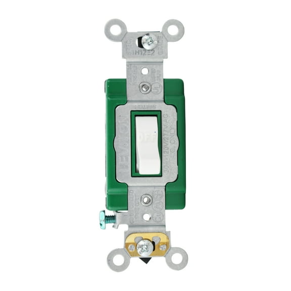 Leviton 3032-2W 30 Amp, 120/277 Volt, Toggle Double-Pole AC Quiet Switch, Extra Heavy Duty Spec Grade, Self Grounding, Back and Side Wired, White
